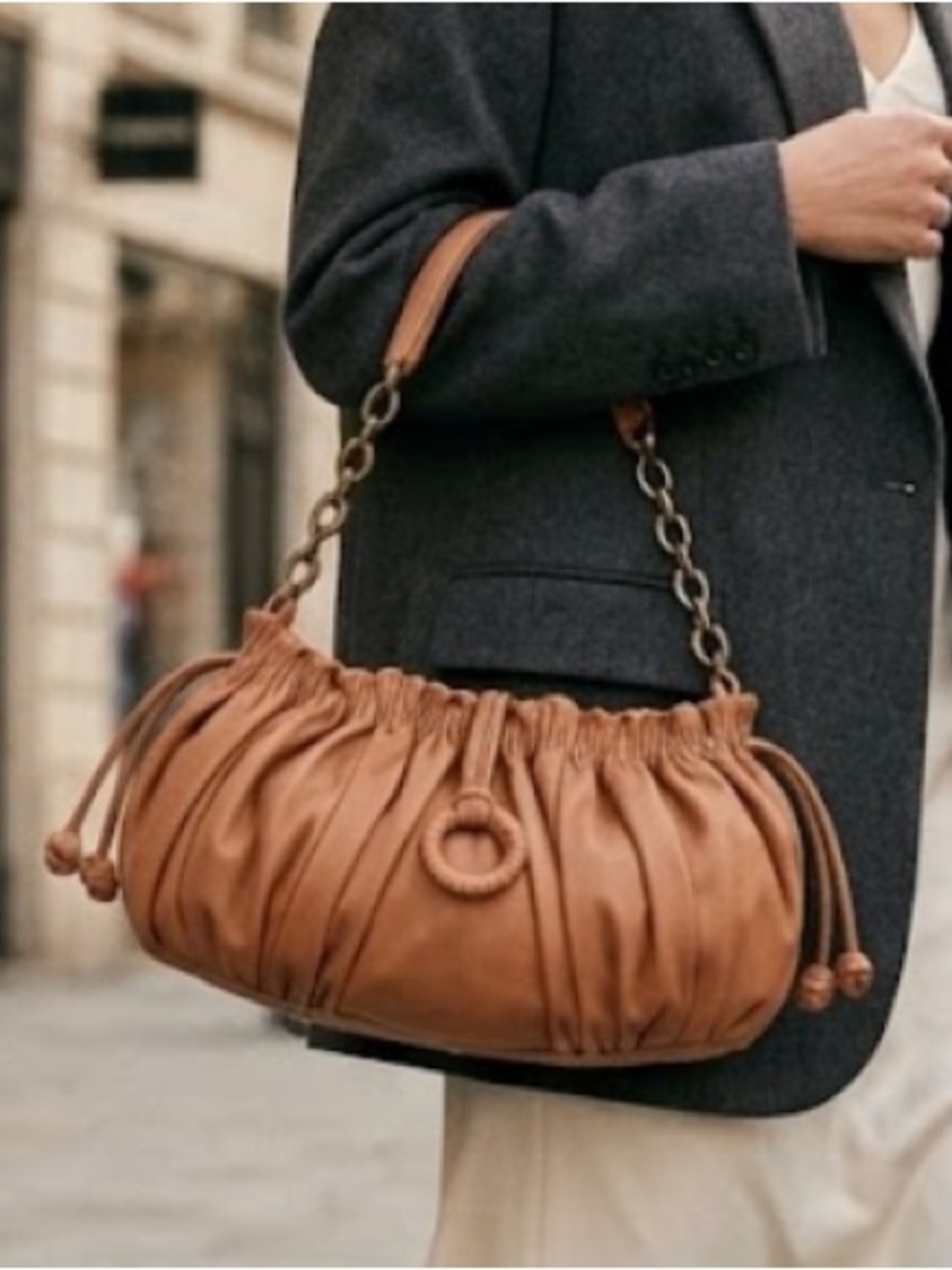 BCBG MAXAZRIA Super Soft Leather Cognac Shoulder Bag